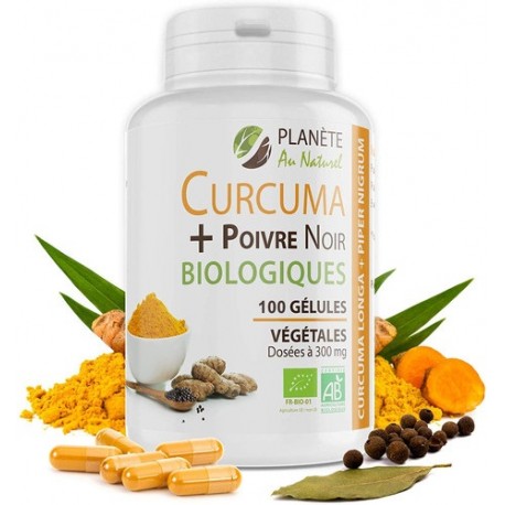 Curcuma et Poivre Noir Bio - 300 mg - 100 gélules végétales "gph"