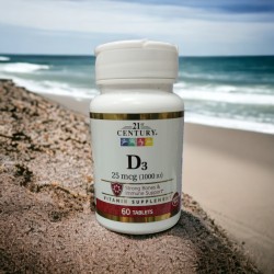 Vitamines D3, 25 mcg (1,000 IU), 60 Tablets